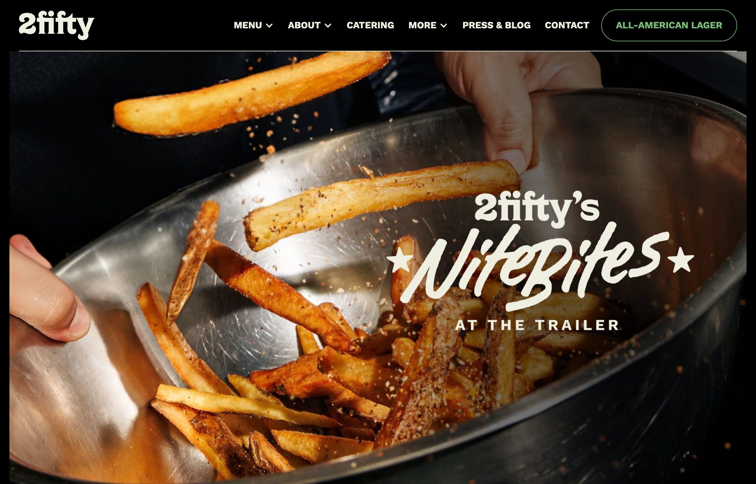 the restaurant's blog post introducing nite bites: fries tossed in a steel bowl under the nite bites at the trailer logo